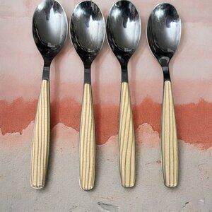 Pinti 1929 Inox Riva Birch Wood Full Tang Flatware Set 4 Spoons‎ Made in Italy
